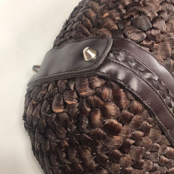 OVERSIZED WOVEN SHOULDER PURSE VINTAGE 100% STRAW BROWN WOMAN BAG - Picture 11 of 15